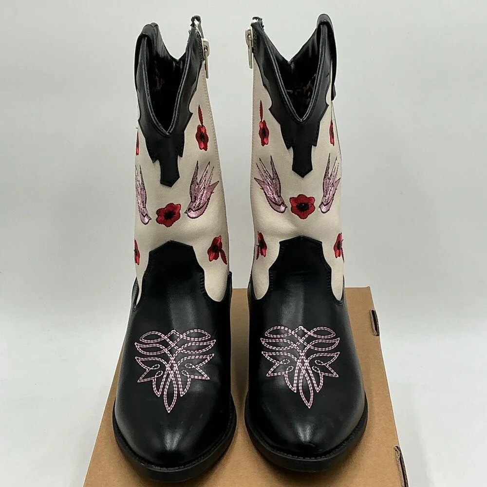 Steve Madden Nectar Girls 4 M Black Embroidered Side Zip Western Boots Ebay5442
